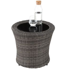 Refroidisseur ou support à boissons en osier gris avec design circulaire et zone de placement des bouteilles sur le dessus