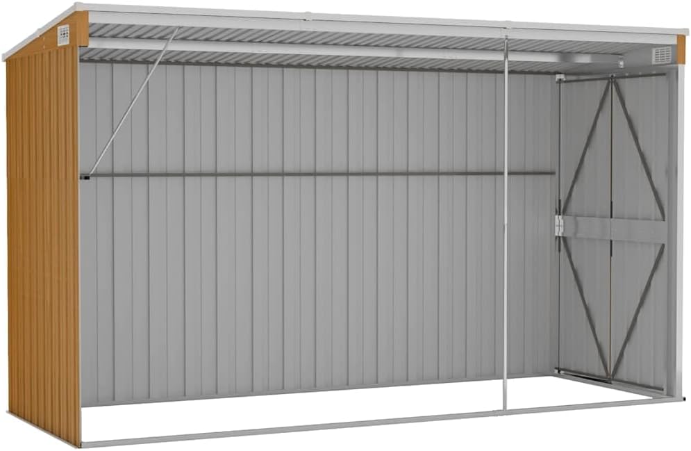 Solivagant Abri de Jardin Mural Marron 118 x 288 x 178 cm Acier galvanisé,(40.02 KG)