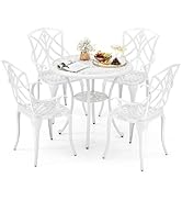 COSTWAY Ensemble Bistrot pour Patio 5 Pièces en Fonte d'Aluminium, Table Ronde avec Trou pour Par...