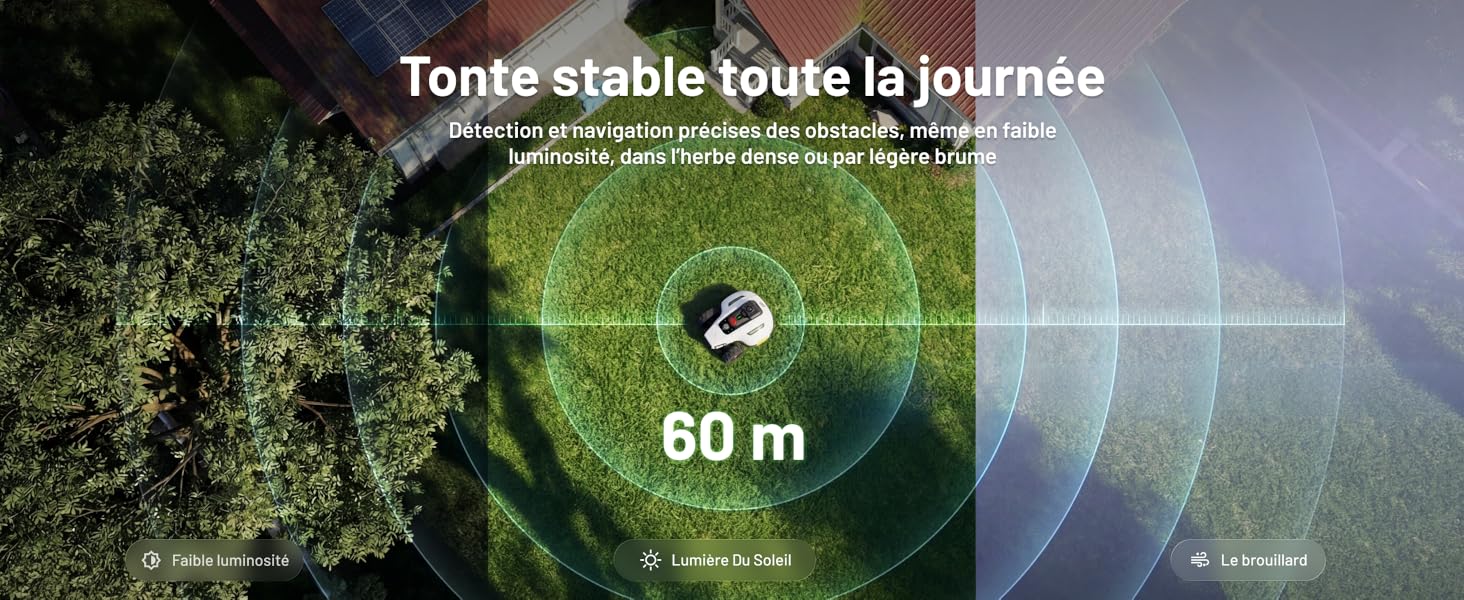 Le texte indique « Toute stable brûle la journée » avec indicateur « 80 m ». Vue aérienne du couvert forestier vert avec une superposition circulaire montrant le signal ou la plage de couverture.