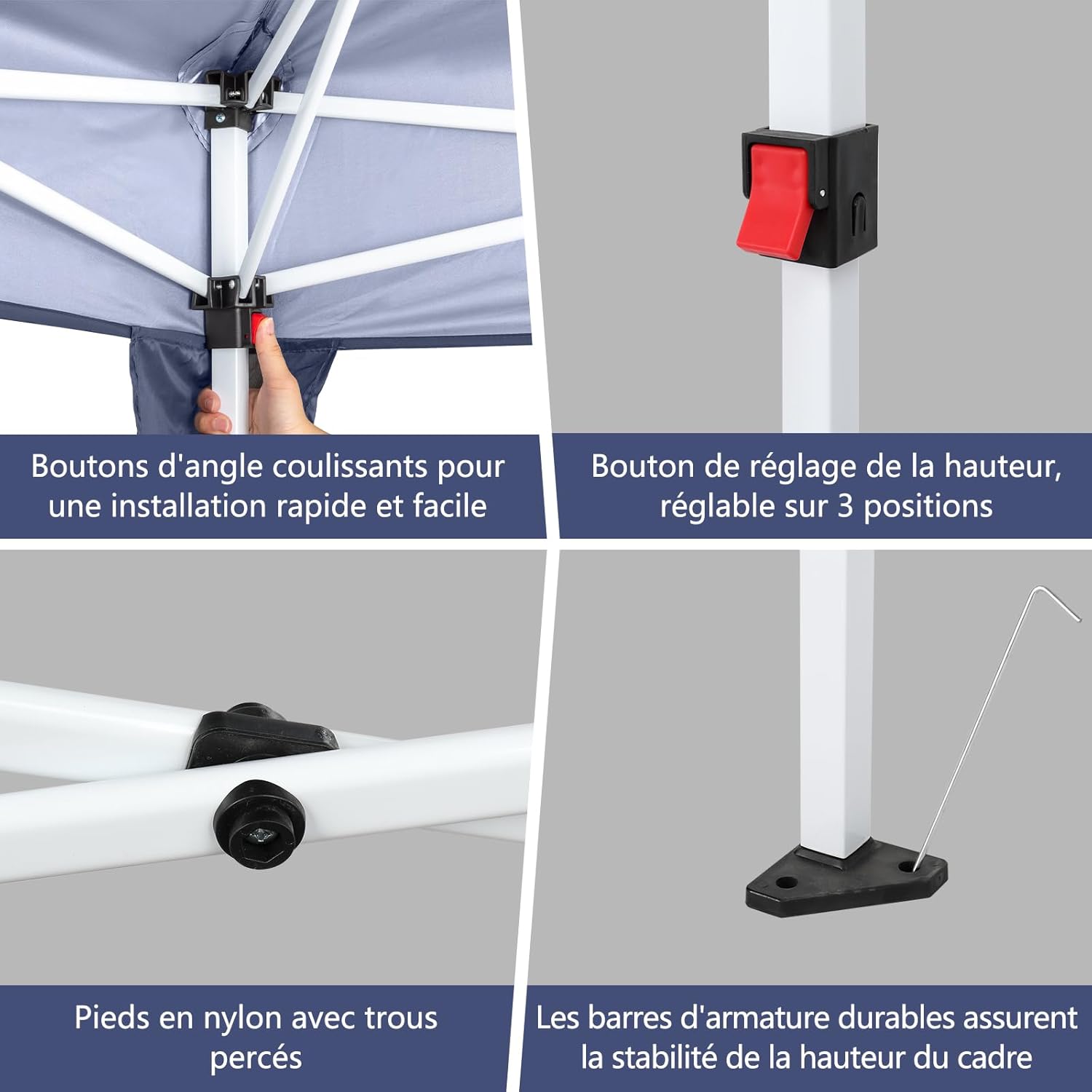 Leadzm - tonnelle pliable 3x6m, acier, UV50+, 4 côtés, réglable