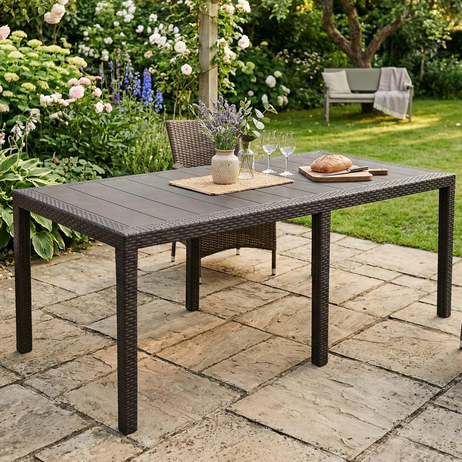 Dmora - Roma Extensible - 150/220x90x72 cm - rotin, jardin, Made in Italy