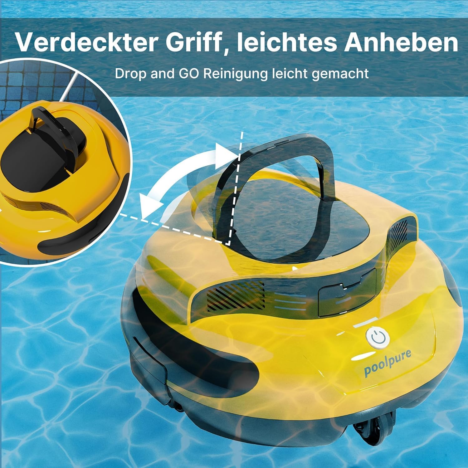 POOLPURE - Aspirateur piscine 90㎡ - 5000mAh, double moteur, LED, IPX8