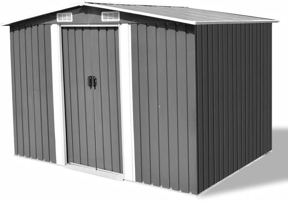 LAPOOH - Abri de jardin métal gris 257x205x178cm, rangement extérieur