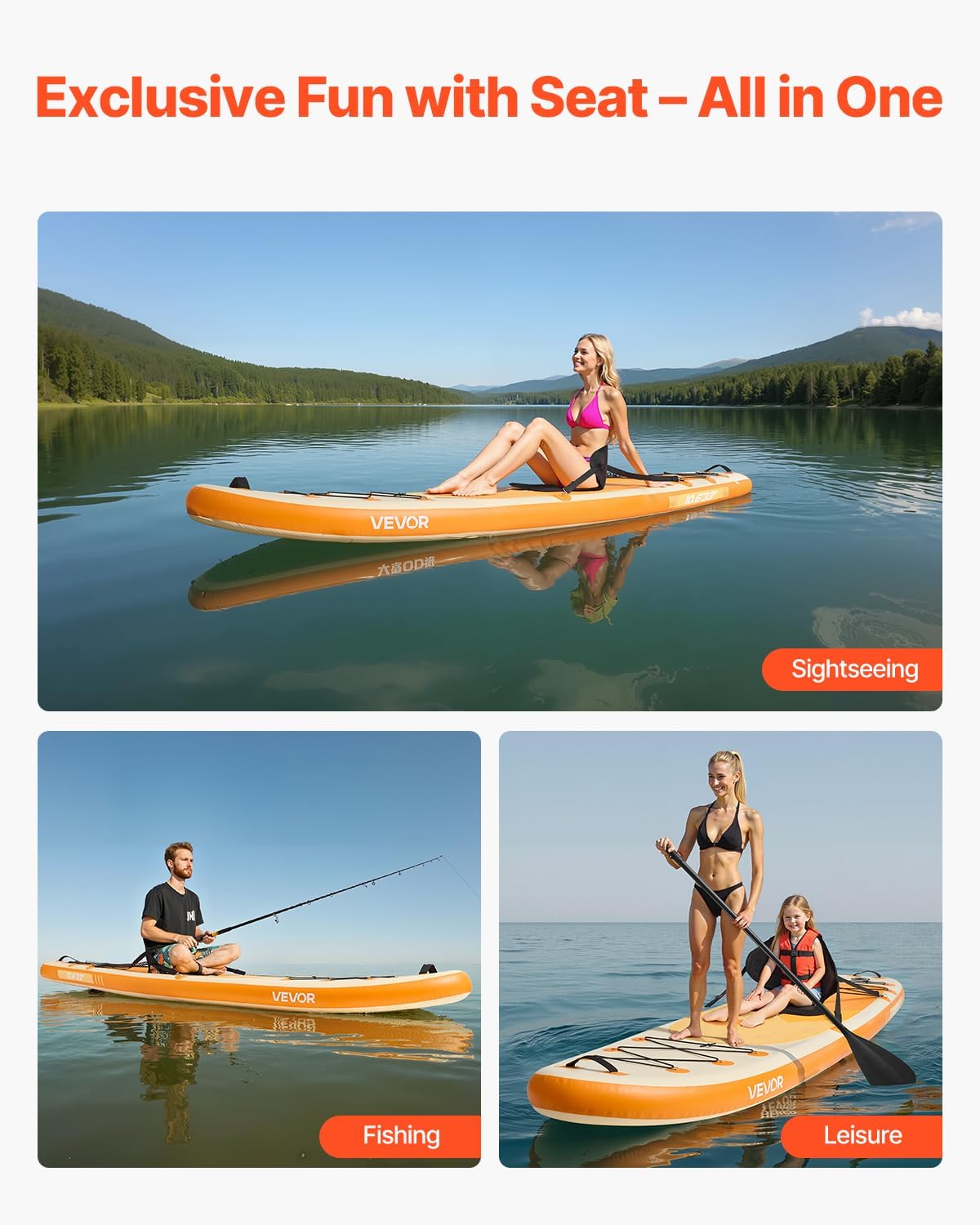 VEVOR - Paddle gonflable avec siège - 323x83,8x15,2 cm - ultra-léger, accessoires complets