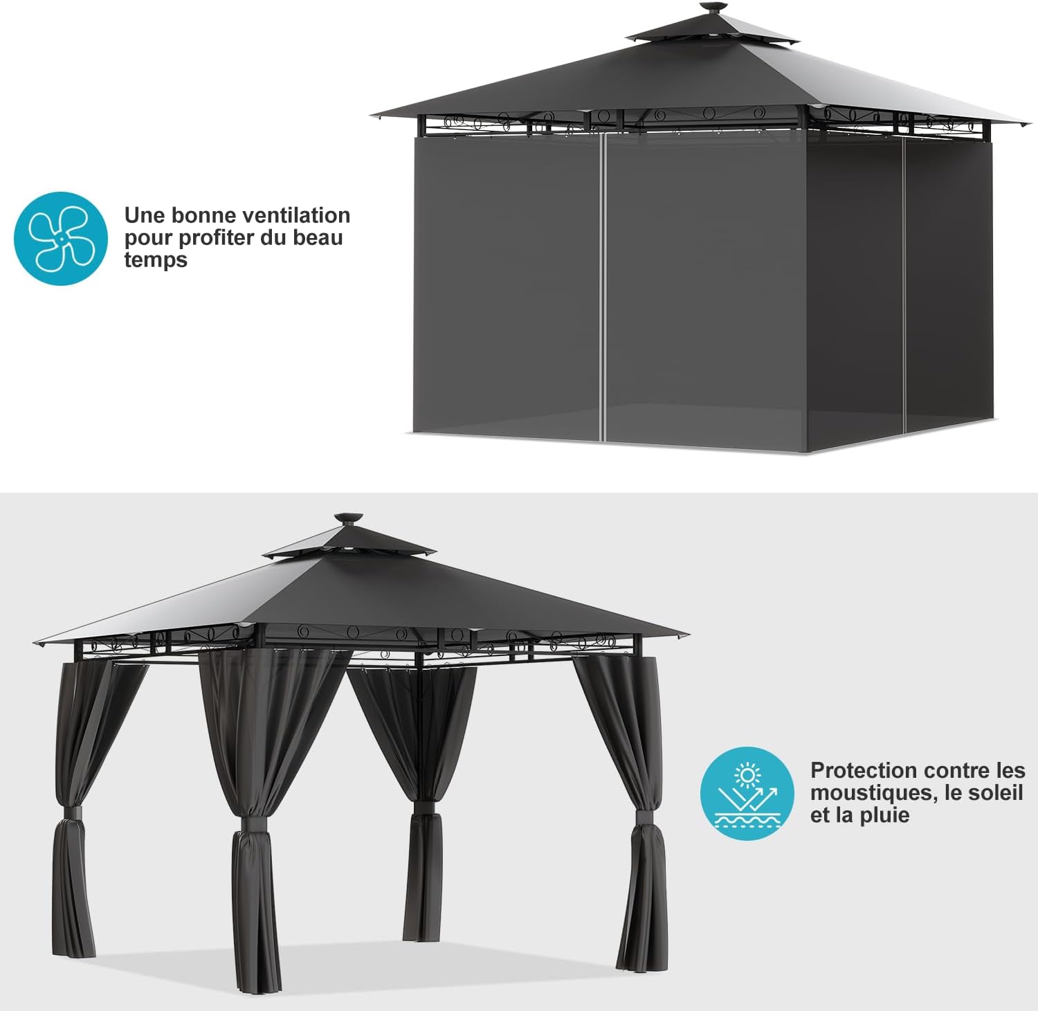 Devoko - Deluxe tonnelle - 3x3m - imperméable, cadre métal, 4-6 pers.