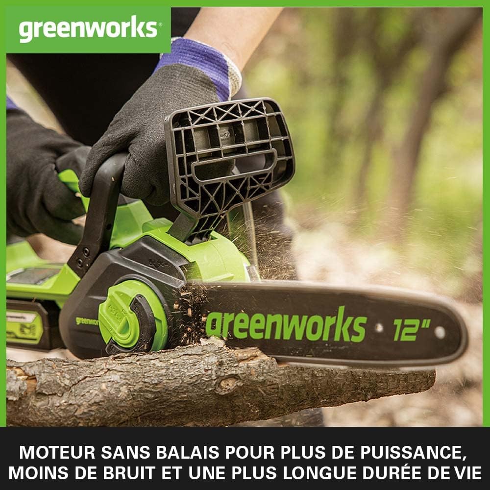 Greenworks - tronçonneuse sans fil 30cm, moteur brushless, 24V, GD24CS30K4