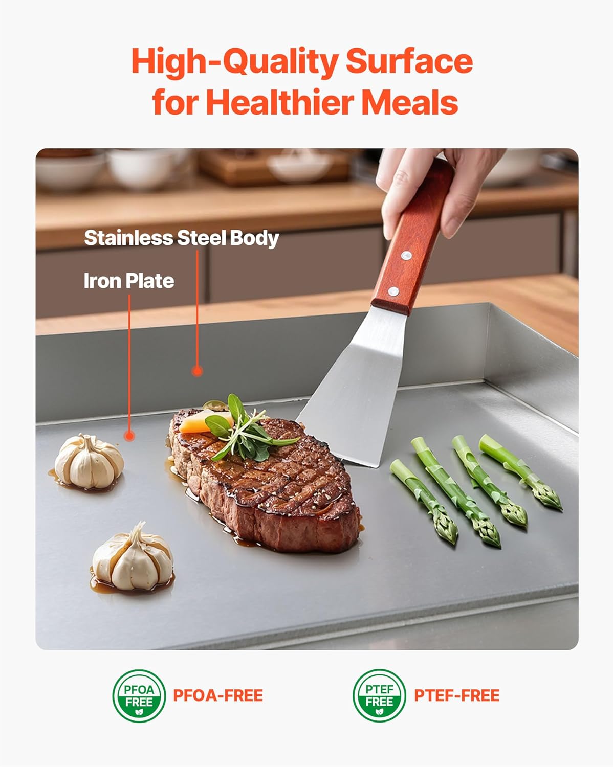 VEVOR - plancha électrique pro - 535x300 mm - 3200W, inox, 50-300°C