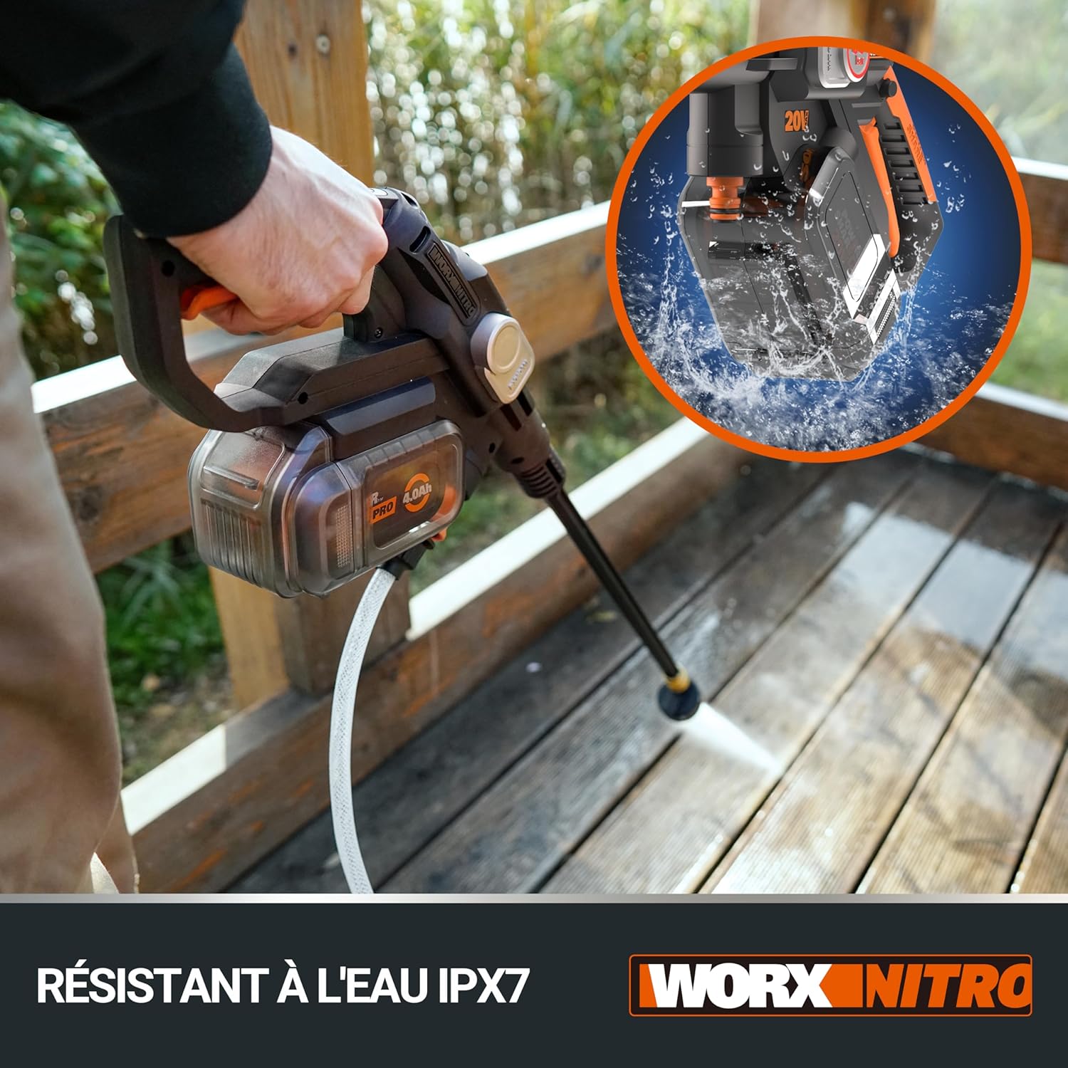 WORX - Hydroshot 20V - mobile, tuyau 6m, lance longue, WG633E.9