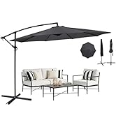 YU YUSING Parasol Déporté Inclinable 3x3M avec Manivelle, Pied Housse, Anti-UV UPF50+, Grand Para...