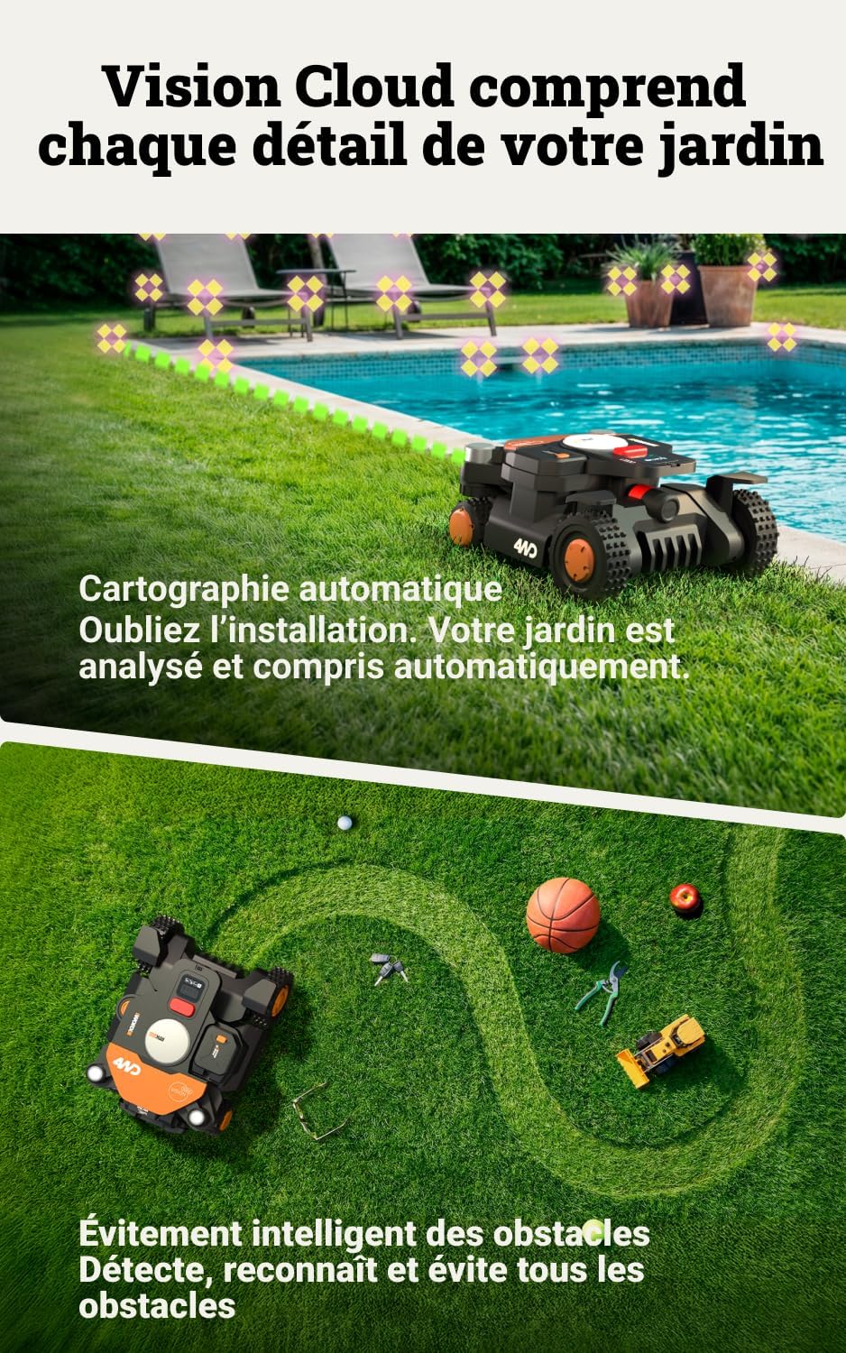 Worx - robot tondeuse Vision série - 1000 m², navigation IA, WR341E