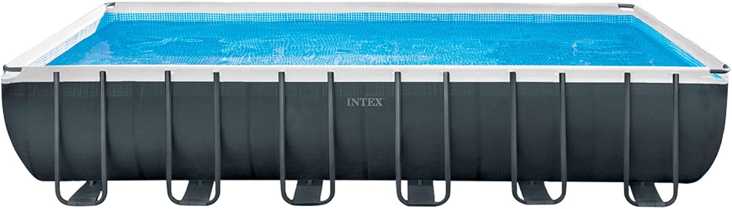 Intex 26368NP – Piscina Fuori Terra Ultra XTR Frame Rettangolare, Pompa Filtro 7900 L/h, Scaletta, Telo Base e Copertura, Kit Pulizia Deluxe e Set Volley, 31805 L, Acciaio e PVC, Grigio, 732x366x132cm