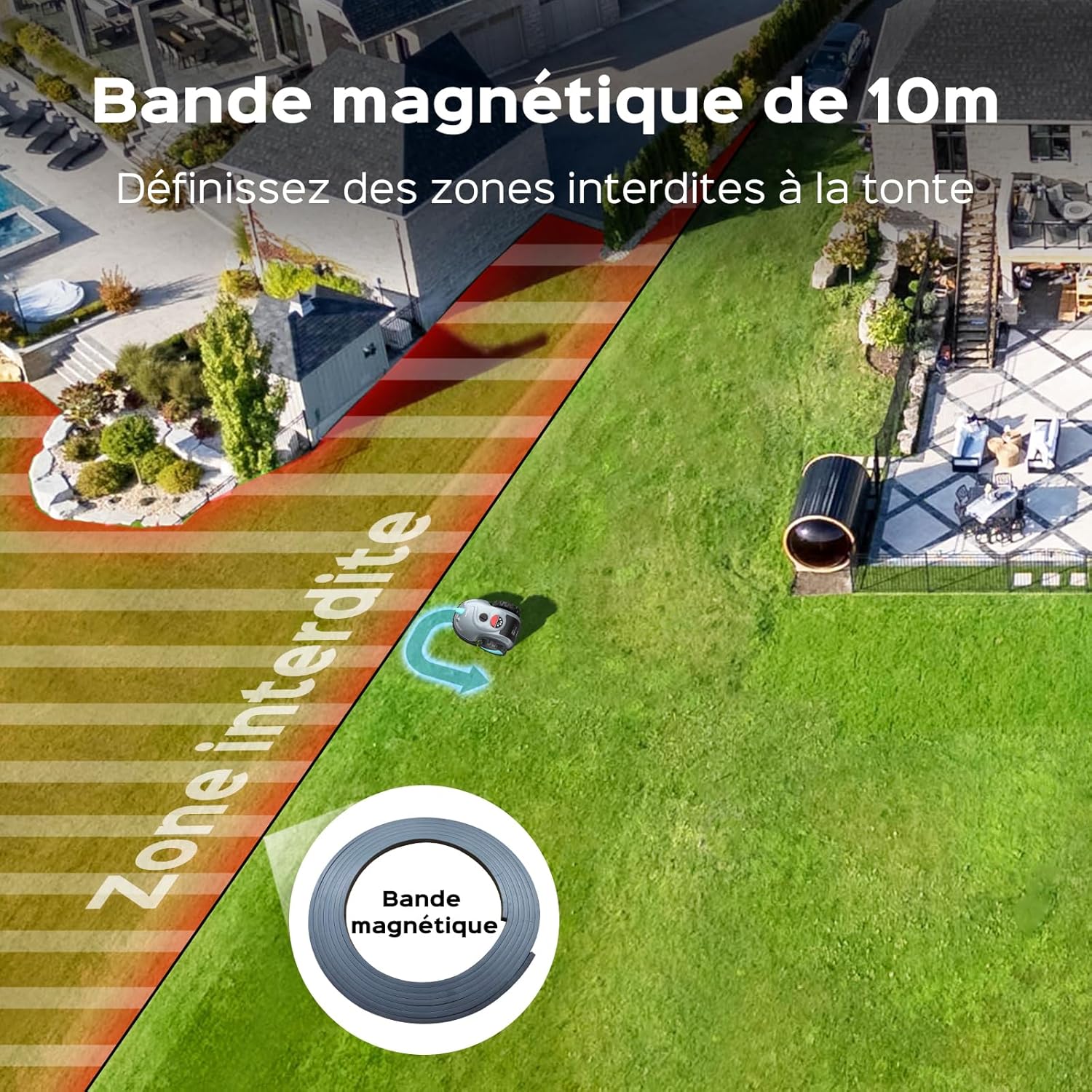 YARDCARE - Robot tondeuse Vision, évitement obstacles, batterie 4Ah V100