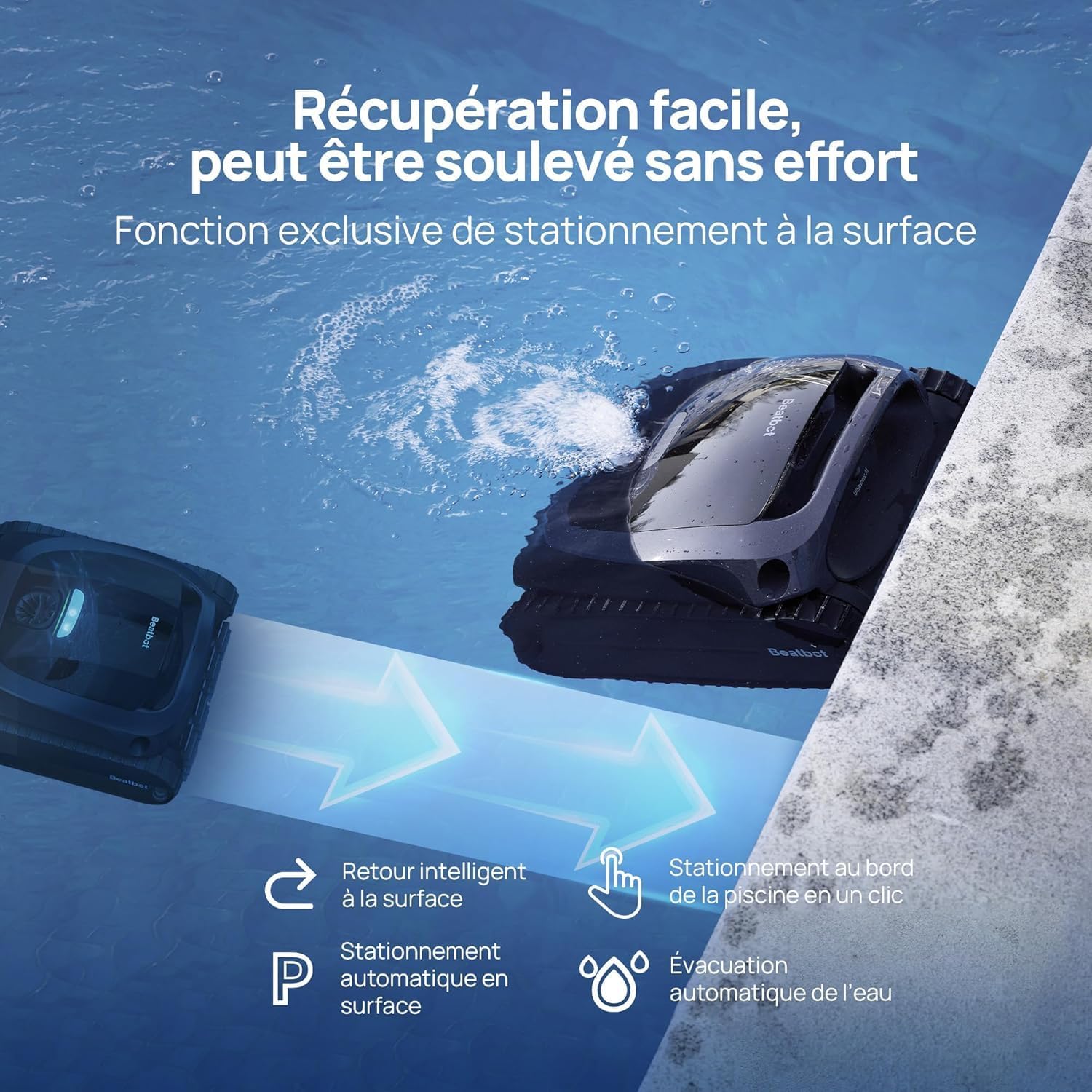 Beatbot - AquaSense 2 - 300m² - Robot piscine sans fil, autonomie 150min