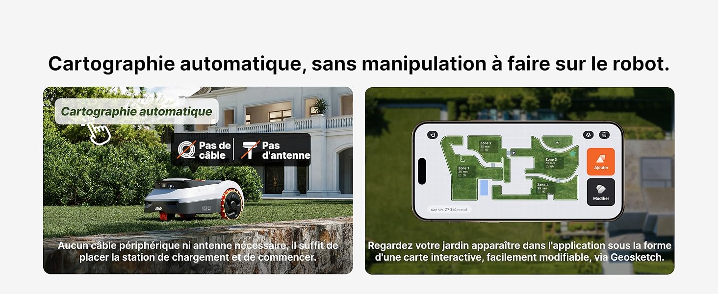 Le texte se lit comme suit : « Cartographie informatique, sans manipulation à faire sur le robot ». L'interface technique ou pédagogique s'affiche avec du texte blanc sur fond foncé.