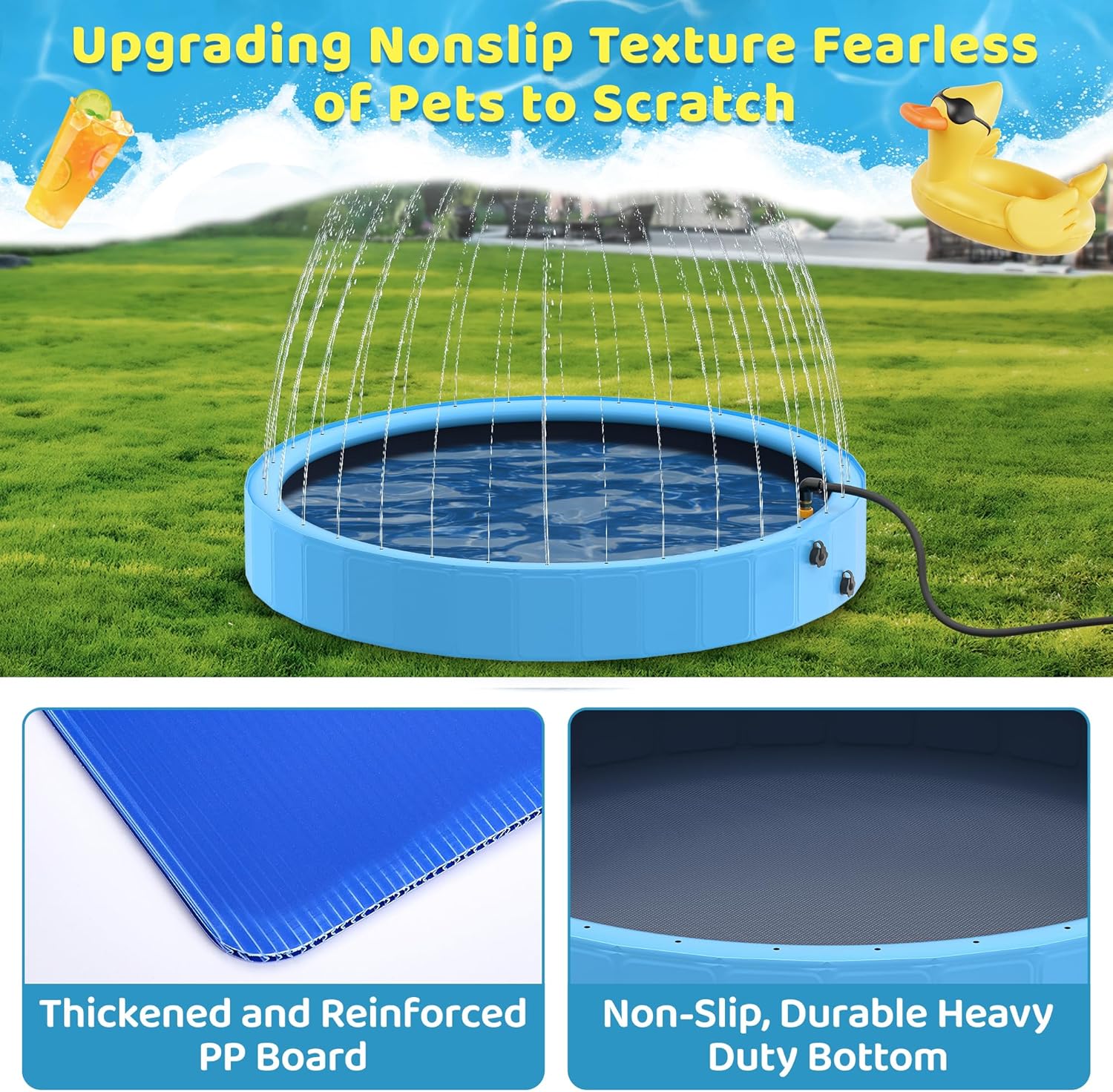 Raxurt - Piscine chien pliable avec sprinkler - 246cm - PVC antidérapant extérieur