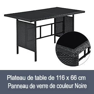 Bureau en verre noir avec panneaux de base tissés de style rotin, mesurant 116 x 66 cm. Comprend un motif de tissage détaillé des panneaux latéraux.