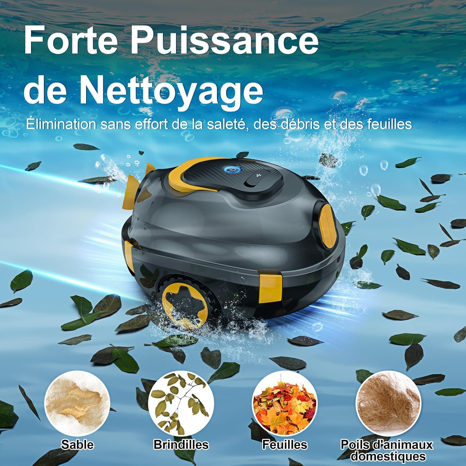 MEDOXA - Robot piscine sans fil - 120min autonomie, 110㎡, léger, puissant