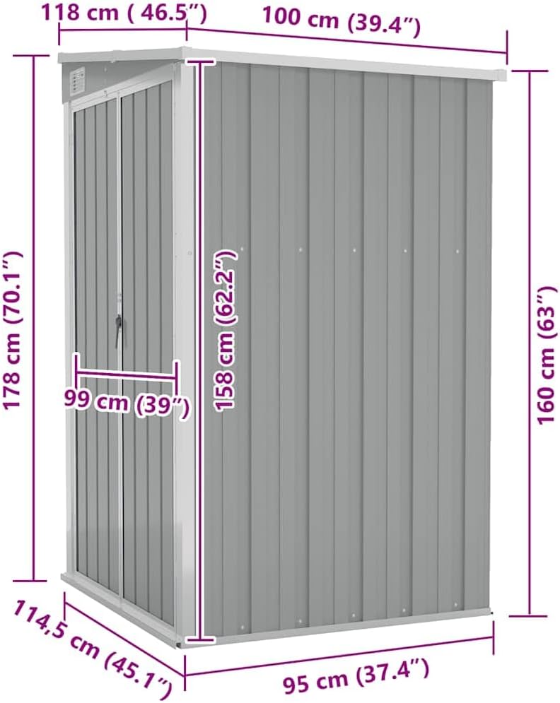 vidaXL - Hangar mural jardin - 118x100x178cm - acier galvanisé, gris
