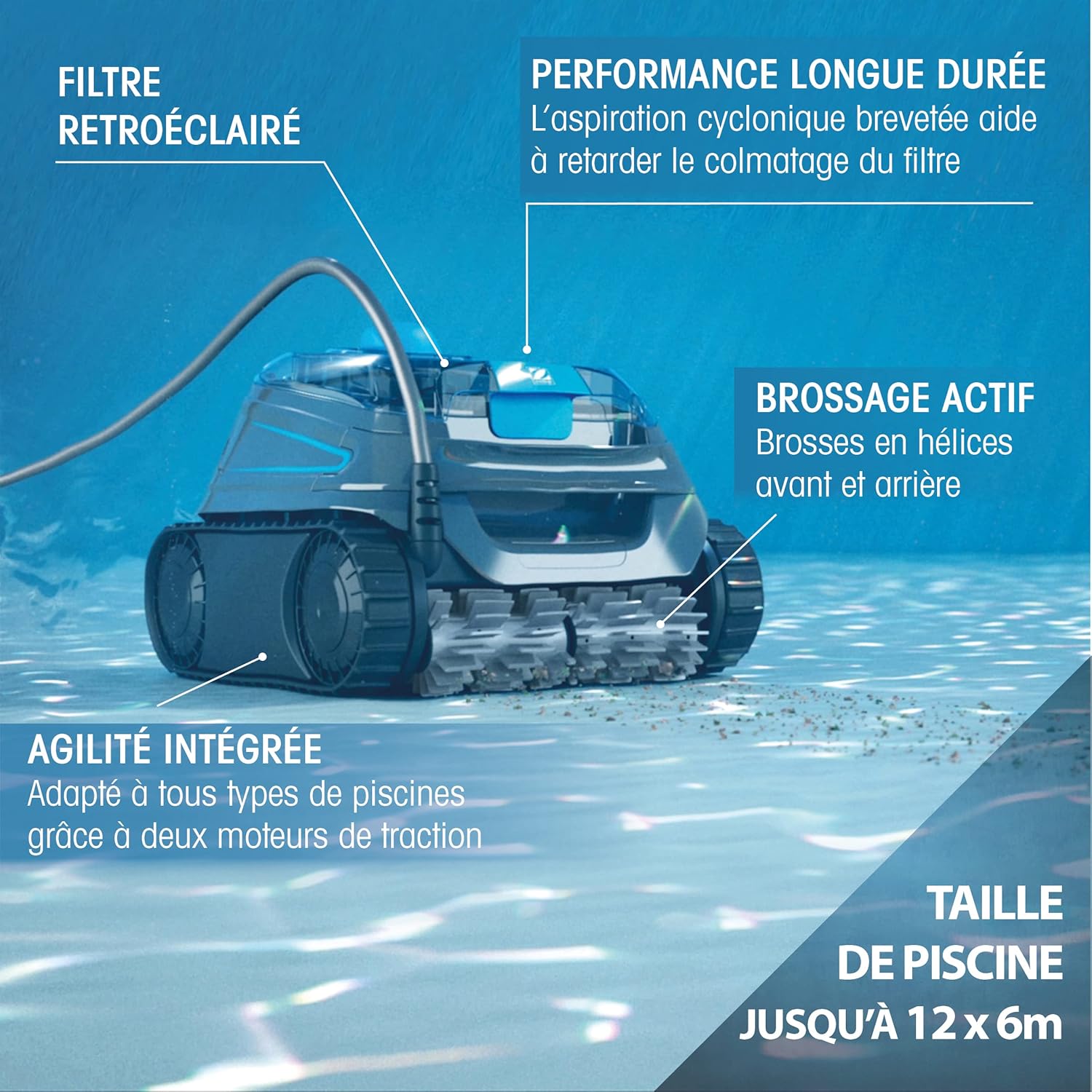Zodiac - CNX 30 IQ - 12x6 m - robot piscine électrique, fond/parois/app, double filtration, câble 18m, CNX30IQ