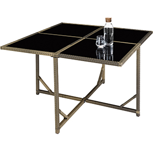 avec structure en métal doré et design à base croisée, dotée de quatre panneaux de verre séparés et contenant une bouteille d'eau