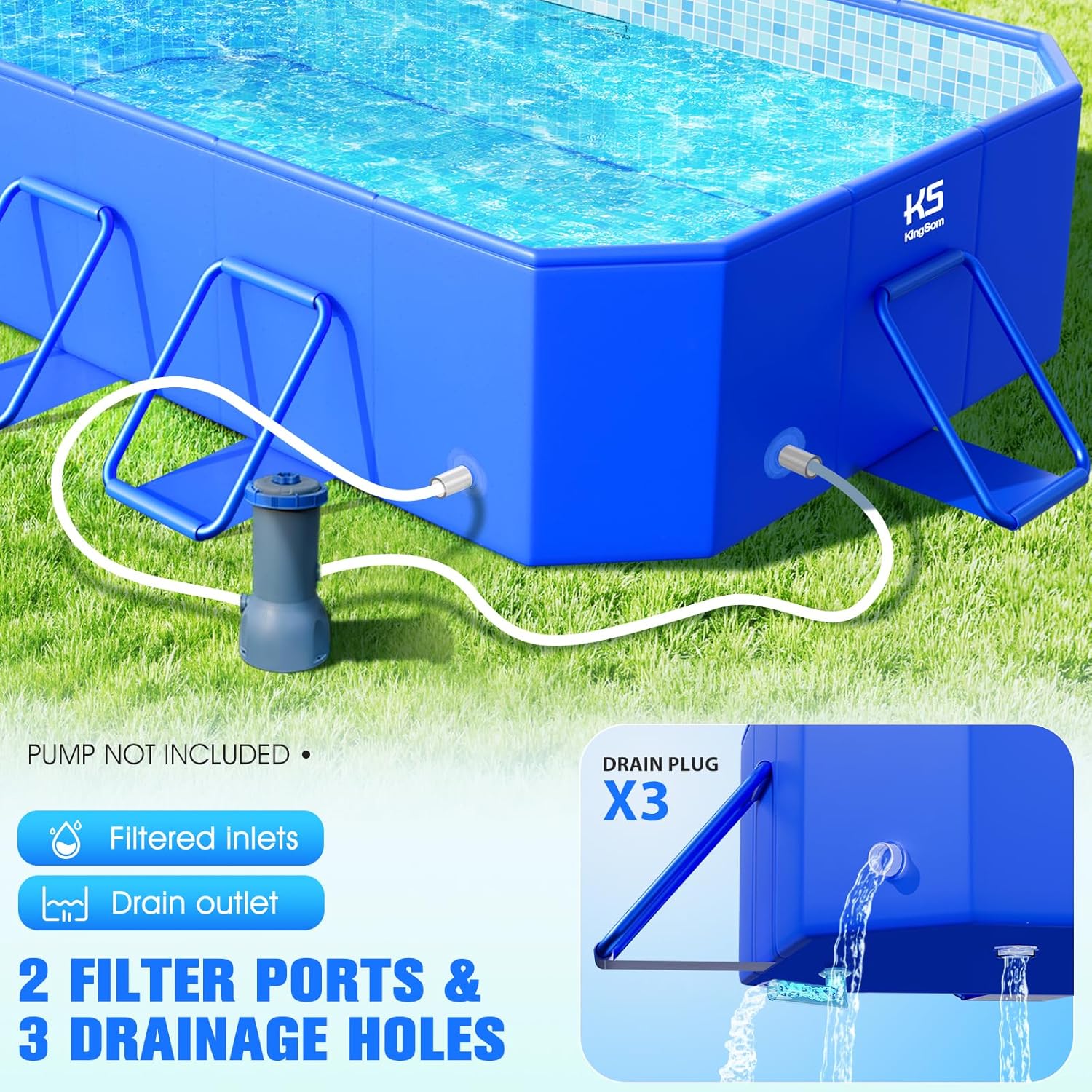 KingSom - Piscine Tubulaire Metal Frame - 229x127x51 cm - rectangulaire, surdimensionnée, pliable, facile à ranger