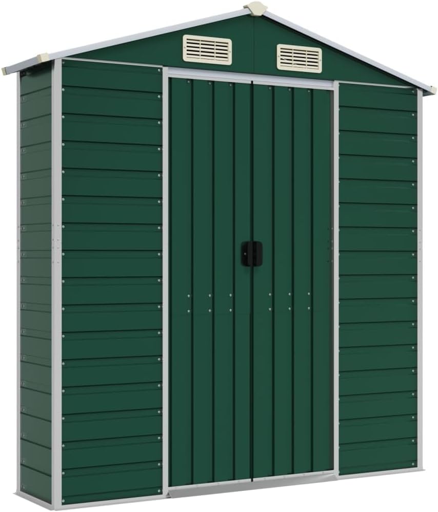 vidaXL - Abri de jardin acier galvanisé - 191x300x198 cm - toit incliné, couleur vert