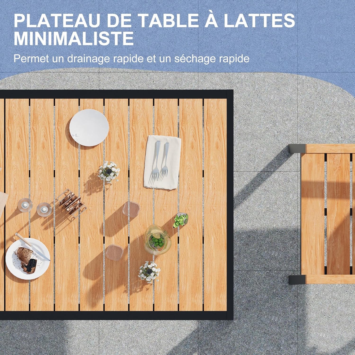 Devoko - HDPS - 150x80x72 cm - Table aluminium extérieur, bois, facile entretien