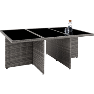 avec finition gris foncé. Comprend trois compartiments, dont un évier avec robinet. Construction robuste pour la cuisine en plein air et les réceptions.