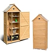 Homcom Abri à outils en bois, résistant aux intempéries, avec 5 étagères, cabane pour att...