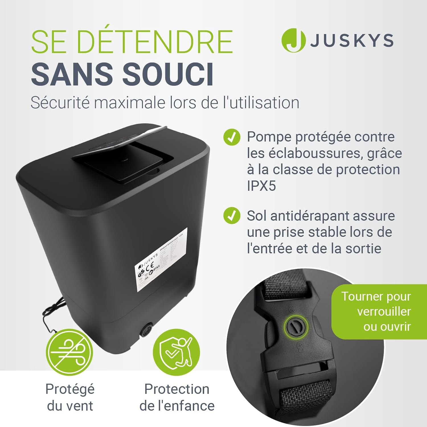 JUSKYS SpaLuxe - 130 buses, 3000 W - noir/blanc - structure extérieure