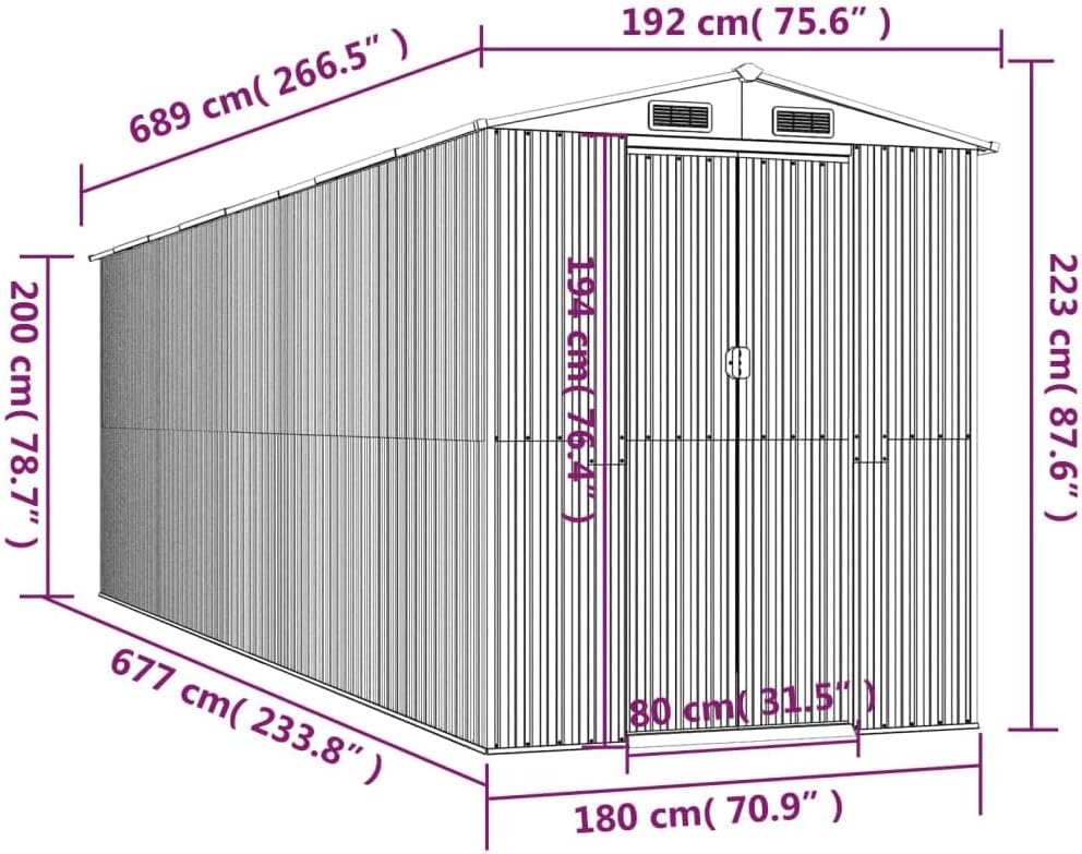 vidaXL - Abri de jardin acier galvanisé anthracite 192x689x223 cm