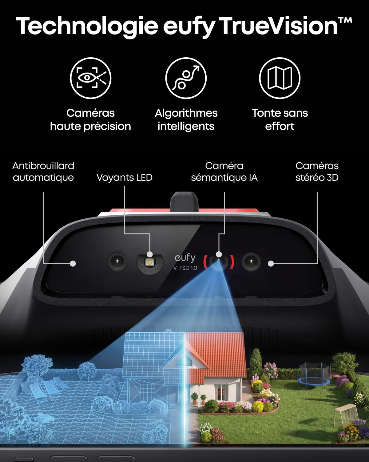 eufy - C15 robot tondeuse - 500 m² - garage, sans fil, détection obstacles, Ride-On-Edge