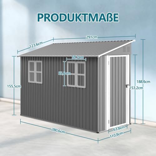 Abri de jardin, abri à outils, abri en métal, 4 x 10 m, avec kit de sol, charge lourde, toit en appenti, double porte à monter à gauche/droite, 2 fenêtres, ventilation