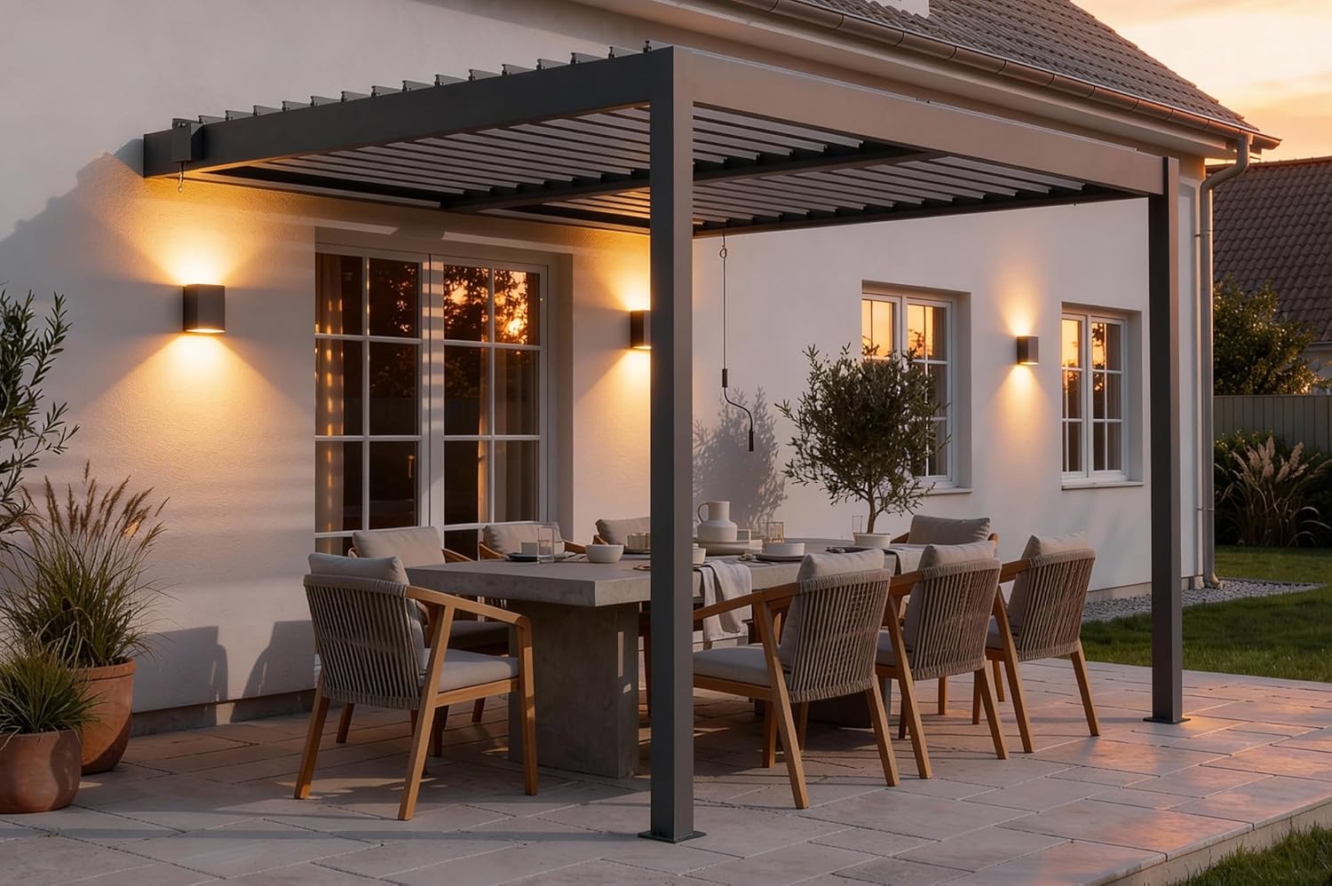 Cazeboo - Pergola Piana 3x2,5m alu gris, persienne brise-vue