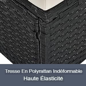 Gros plan d'un matériau en polyuréthane texturé noir avec motif à chevrons. Le texte français indique des propriétés d'élasticité élevées.