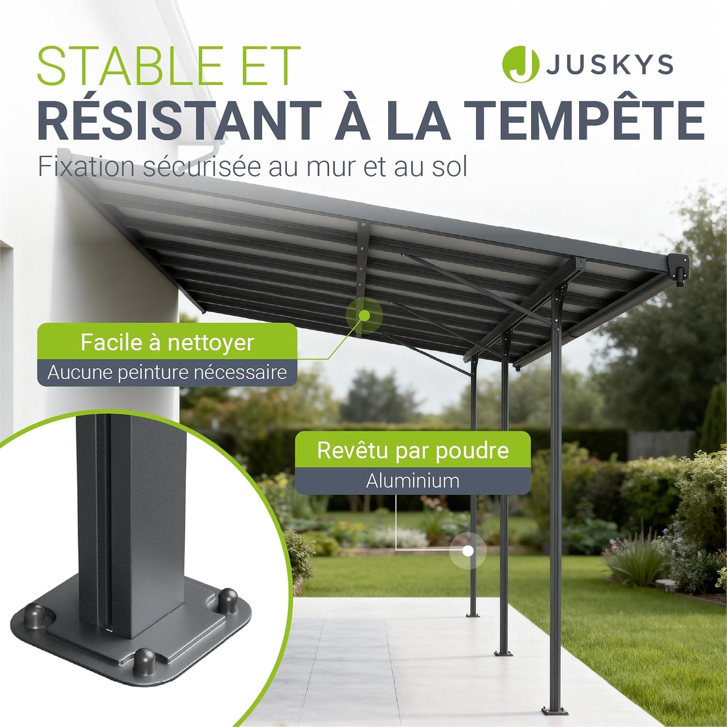 Juskys - Borneo 3x5 m - toit terrasse alu gris, plaques alvéolaires