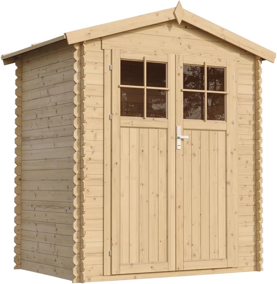 Abri de Jardin en Bois avec Sol TRAITÉ - Stockage extérieur I196xL136xH218 cm/ 1.98 m2 Petit abri à Outils, Local à vélos - TIMBELA M367F+M367G