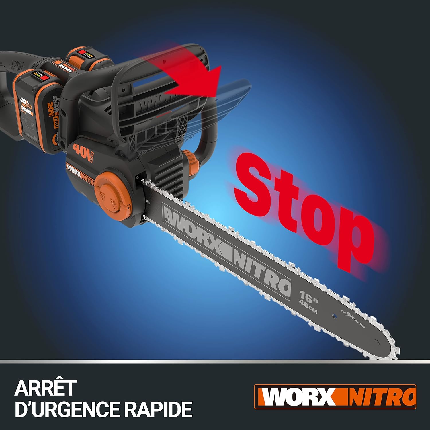 WORX - tronçonneuse Brushless 40 cm - 40V, 18 m/s, autolubrification, tension auto chaîne - WG385E.9