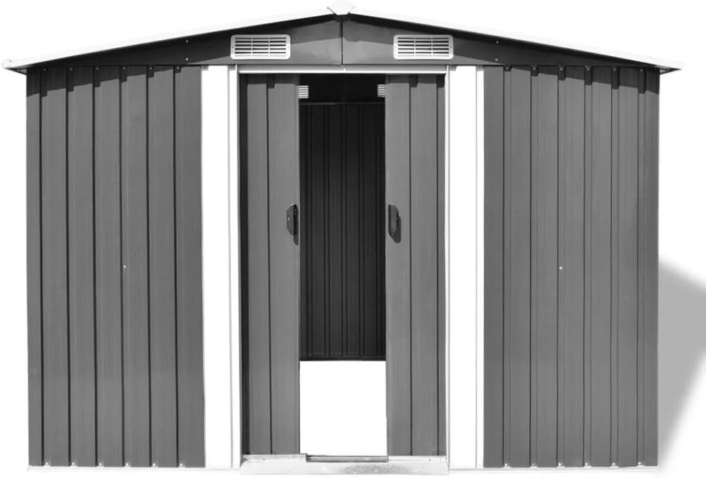 LAPOOH - Abri de jardin métal gris 257x205x178cm, rangement extérieur