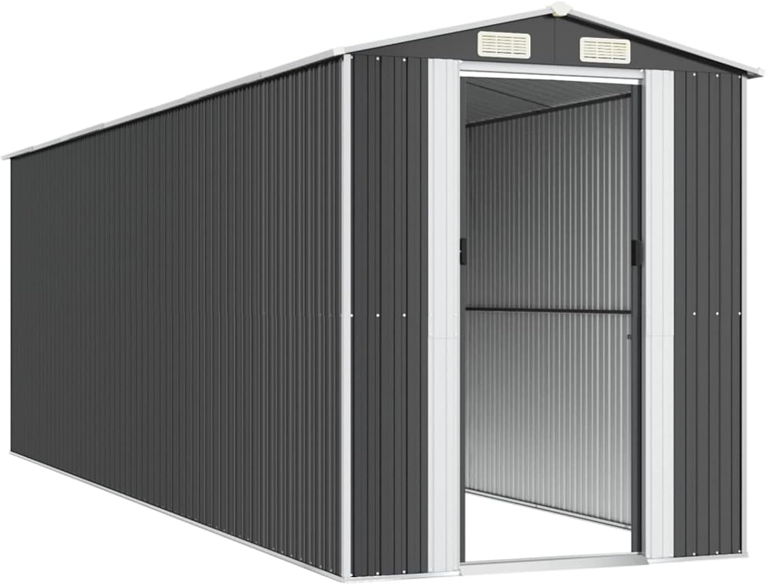 Gecheer Abri de jardin en métal pour extérieur, acier galvanisé, anthracite, 192 x 606 x 223 cm