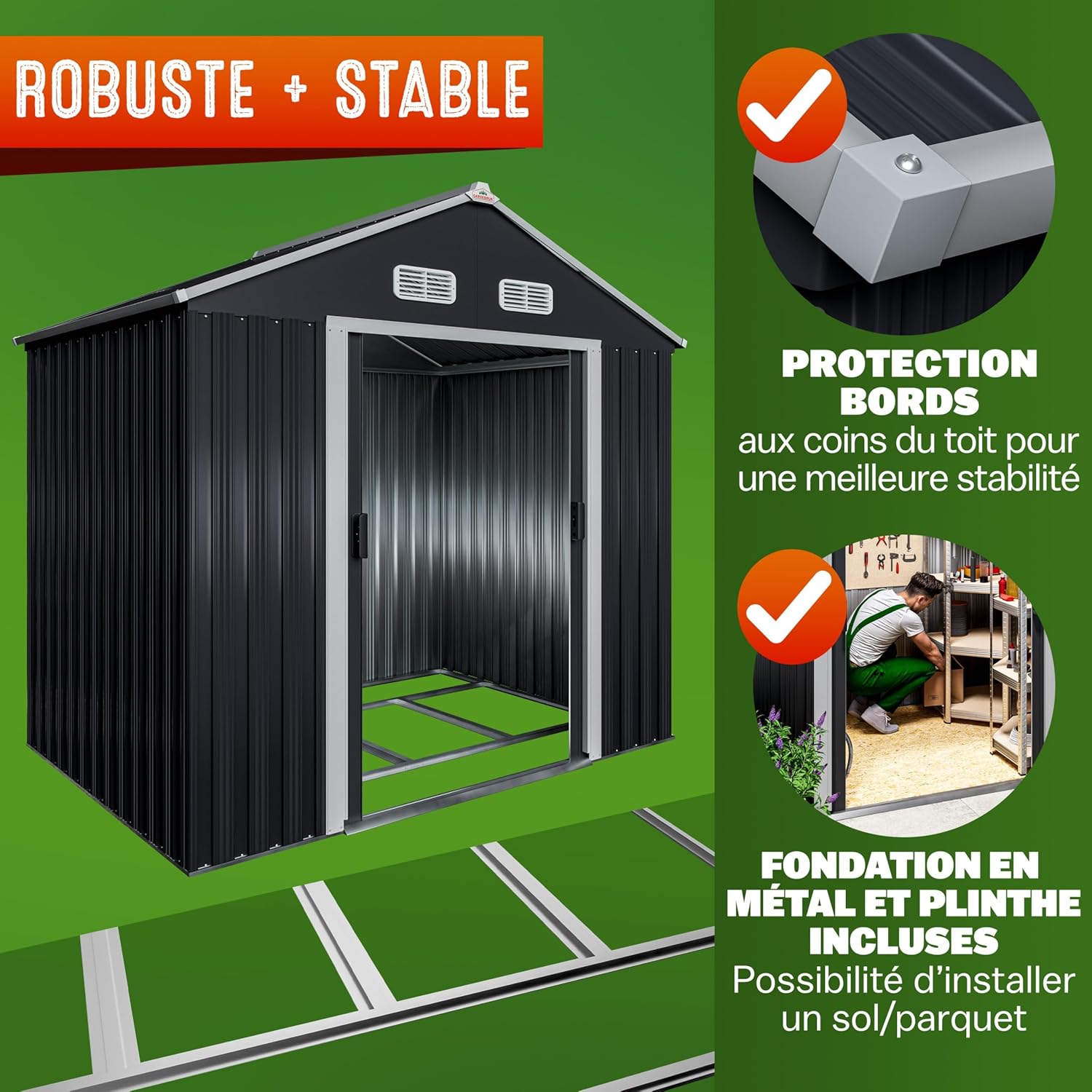 Abri de jardin XL 2m², 200x135x190cm, porte coulissante, anthracite
