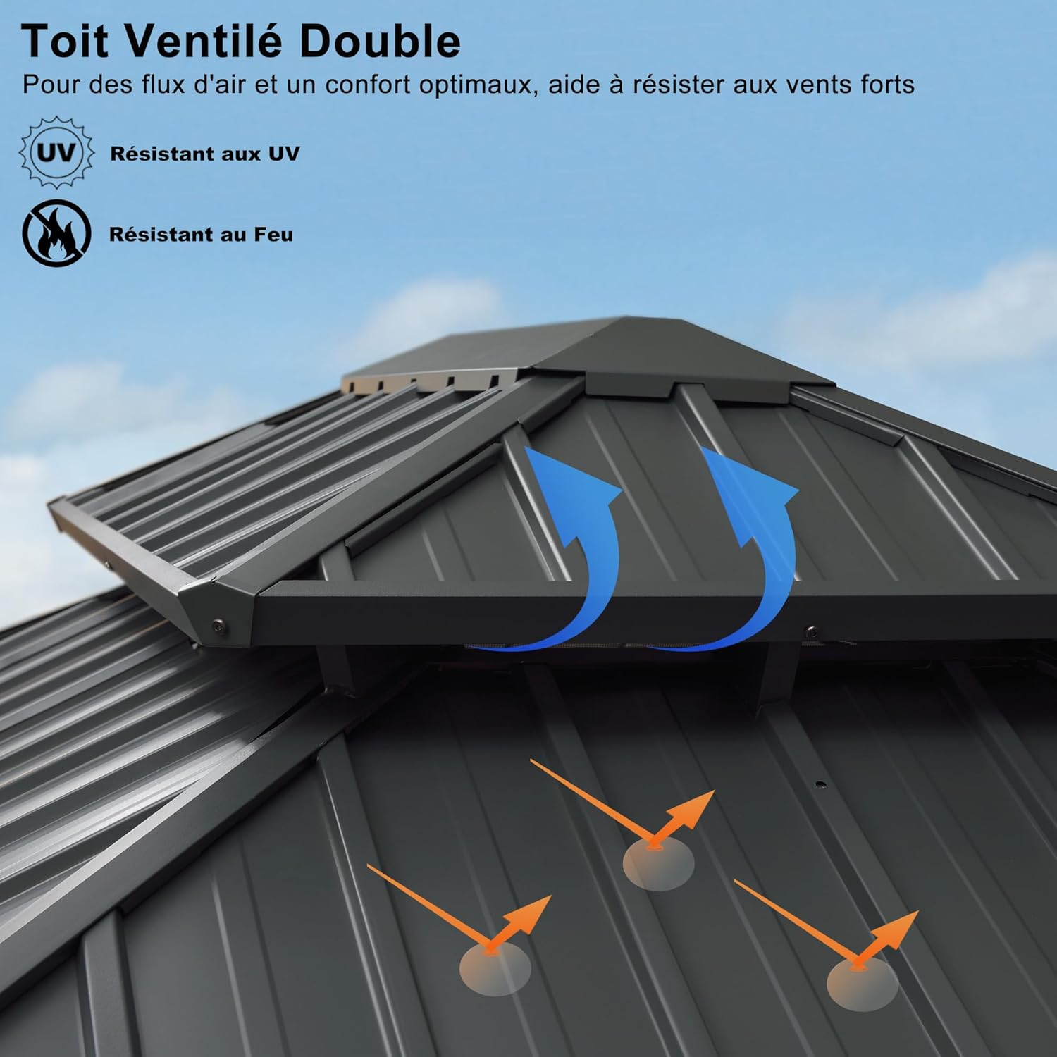PURPLE LEAF - tonnelle aluminium - 6x3,65m - LED, rideaux, gouttière, gris