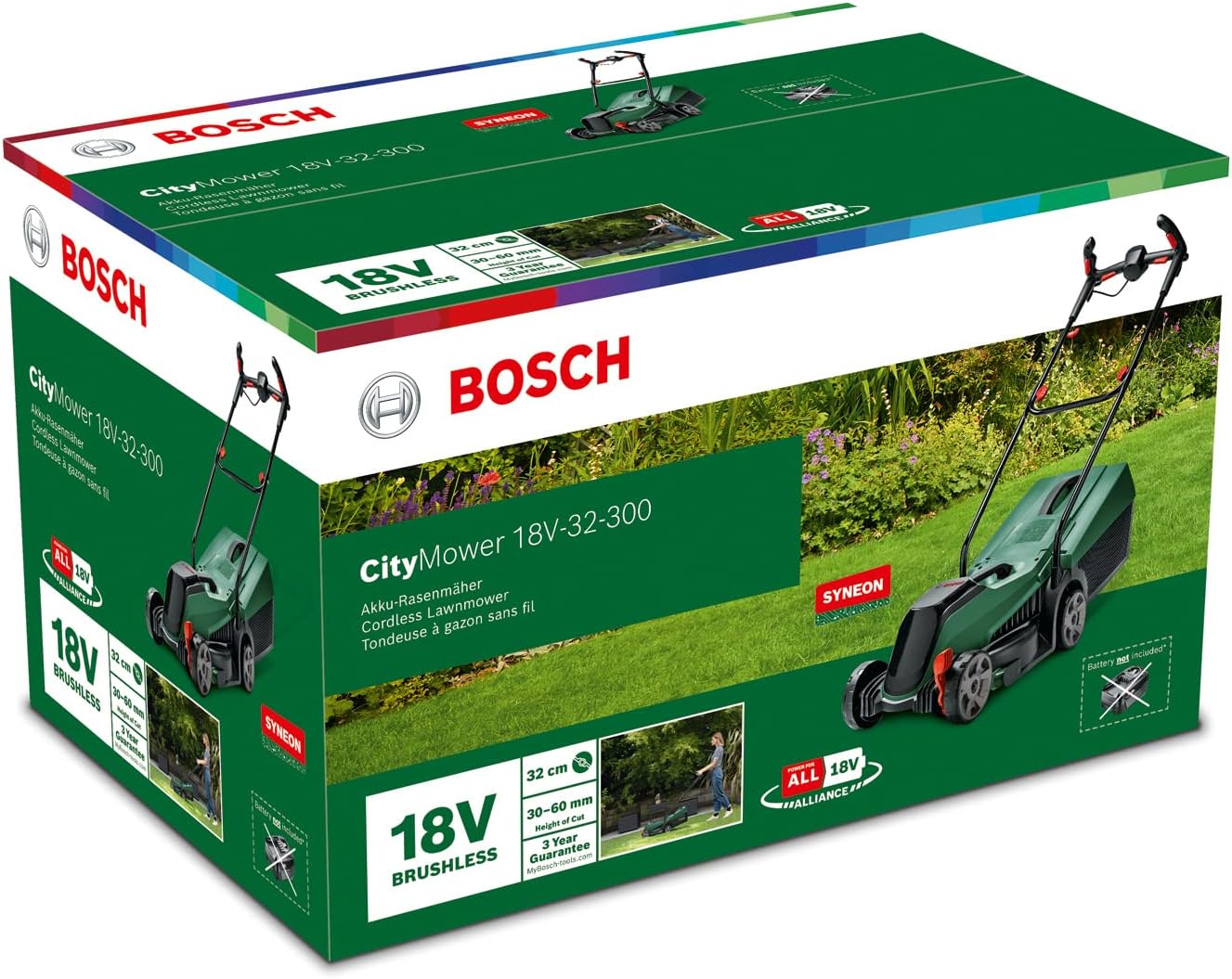 Bosch - CityMower 18V - 32 cm - Sans fil, moteur brushless, 1x 4,0 Ah, jusqu’à 300 m², 18V-32-300