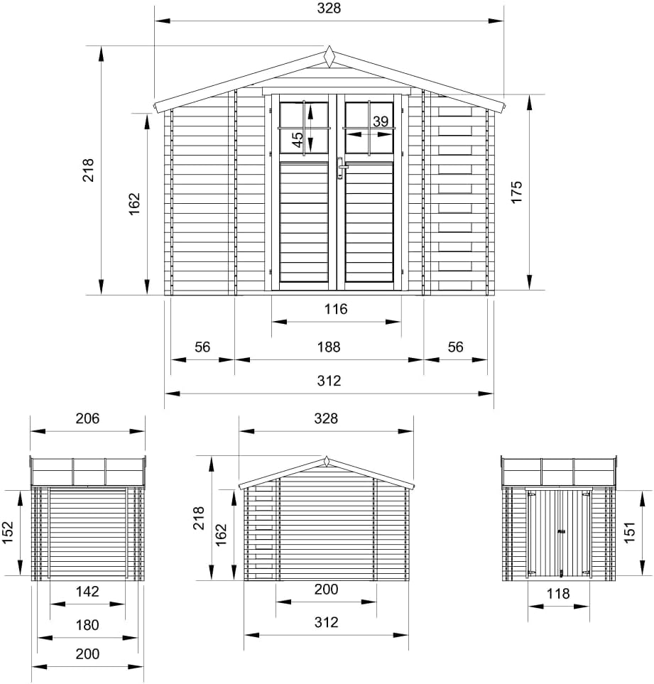 TIMBELA - M389F - abri jardin bois 206x328x218 cm, range bûches, stockage extérieur M389F