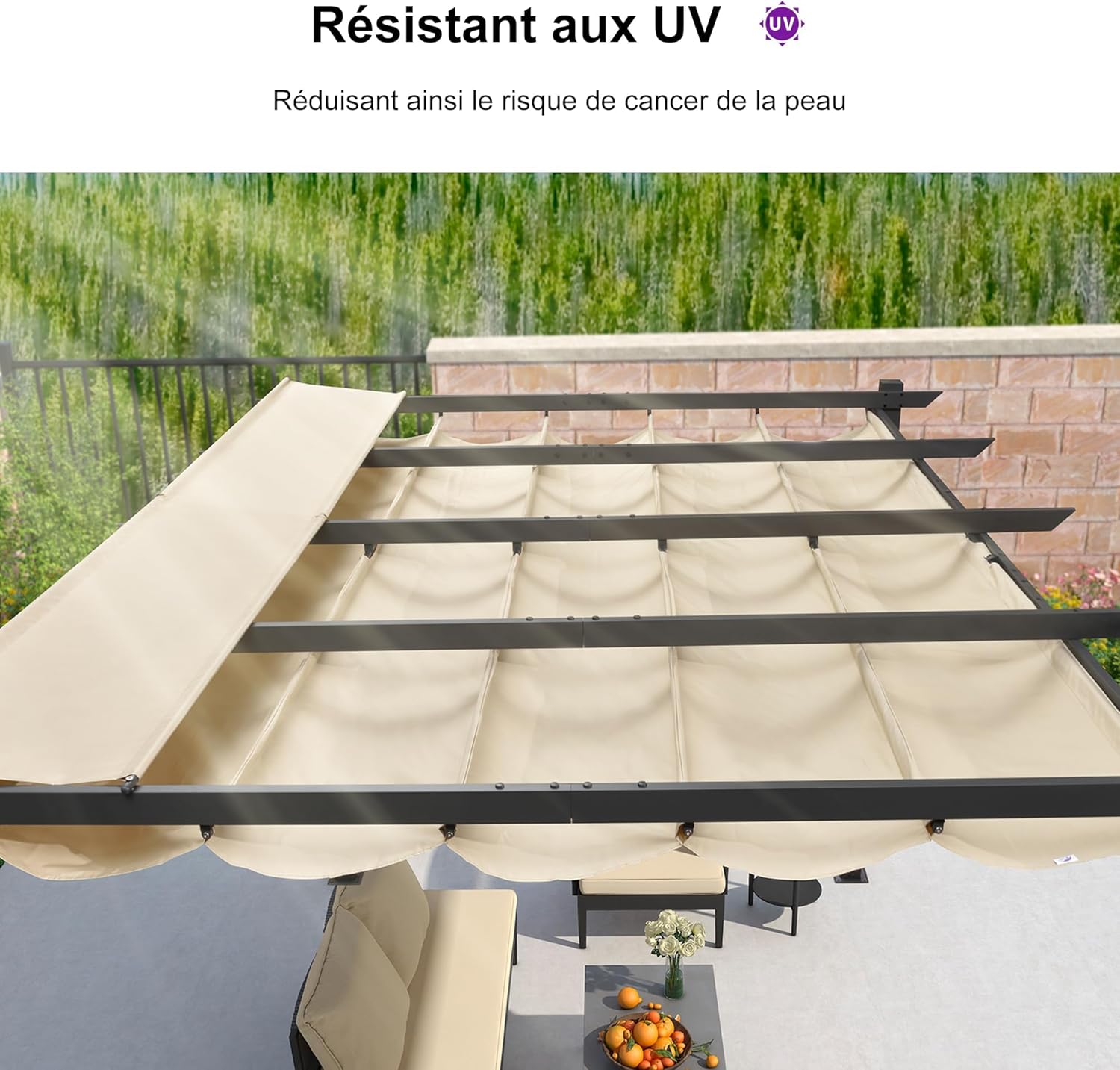 PURPLE LEAF - pergola aluminium - 4x3m - rideau, toit rétractable, kaki