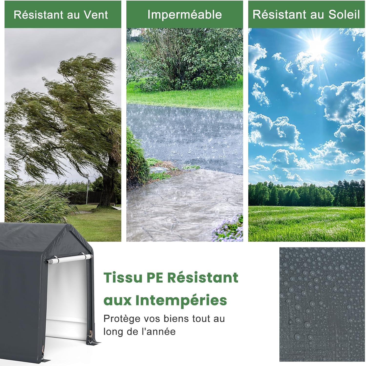 COSTWAY Abri de Vélos Extérieur de 240 x 195 x 214 cm, Abri de Garage Portable pour Motos Housse Imperméable avec Porte à Fermeture Éclair Enroulable, Tente de Rangement pour Jardin Cour