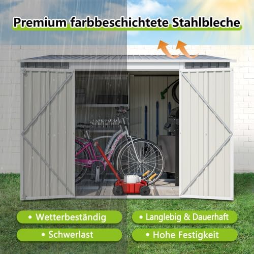 Abri en métal de 6 x 8 Pieds avec Double Portes et Serrure - Abri de Jardin imperméable avec kit de Sol pour Jardin, terrasse, Cour arrière, Environ 1,8 x 2,4 m, Gris