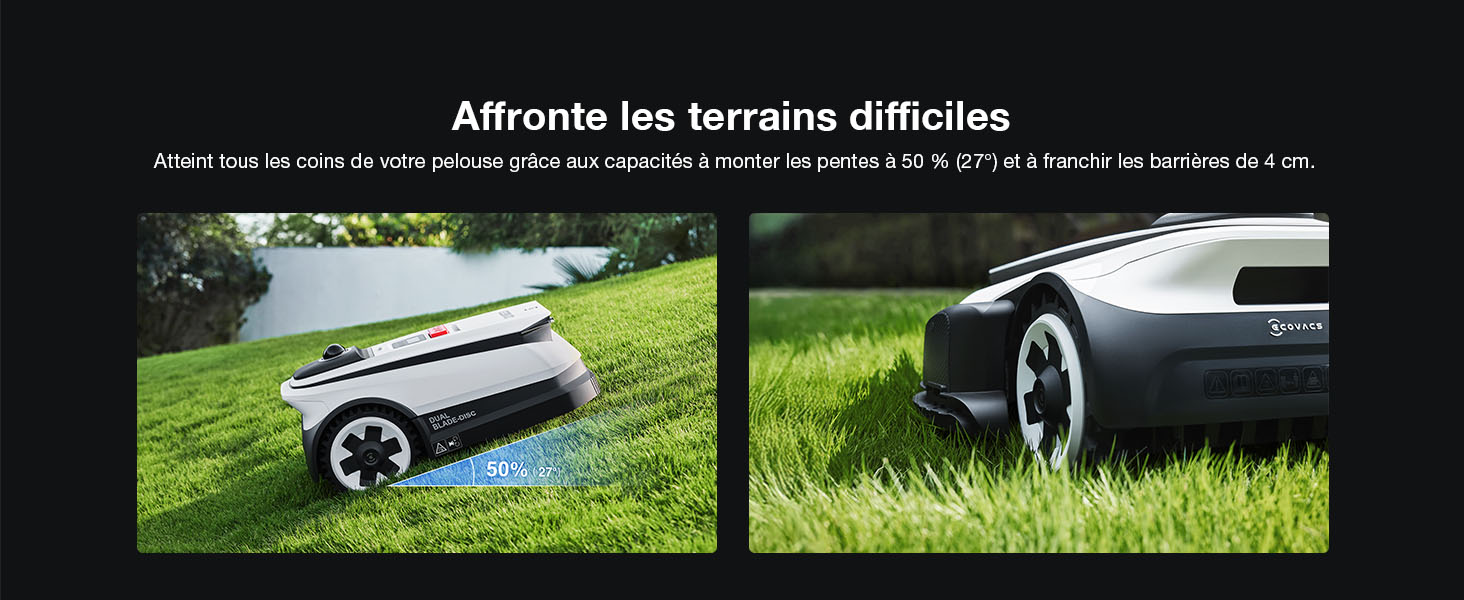 Plusieurs images côte à côte montrant une piste incurvée blanche contre de l'herbe, illustrant la configuration ou la séquence d'installation.
