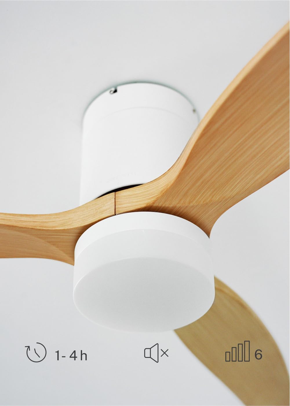 CREATE / WINDCALM S/Ventilateur de plafond ABS avec lumière blanc, pales effet bois clair, Wifi et télécommande / 40W, Silencieux, Ø112 cm, 3 températures de lumière, minuterie, fonction été-hiver